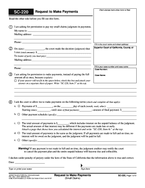 California Small Claims Payment Request Form SC-220
