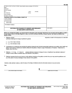 California Petition for Change of Gender and Issuance of New Birth Certificate