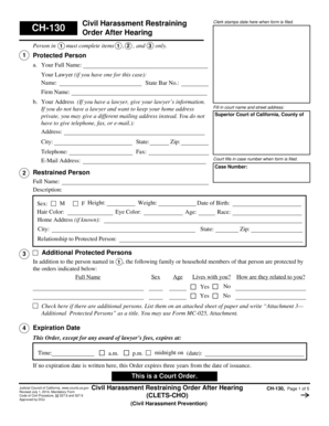 California Civil Harassment Restraining Order After Hearing