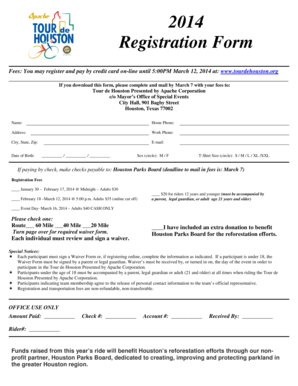 Tour de Houston Registration Form