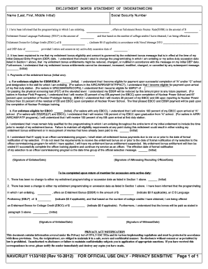 US Navy Enlistment Bonus Statement of Understanding