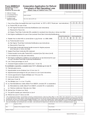Virginia Corporation Net Operating Loss Carryback Form