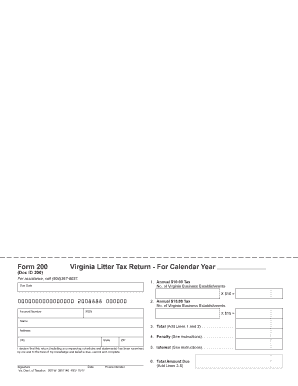 Virginia Litter Tax Return Form 200