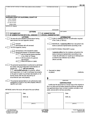 DE-150 LETTERS (Probate). Judicial Council forms - courtinfo ca