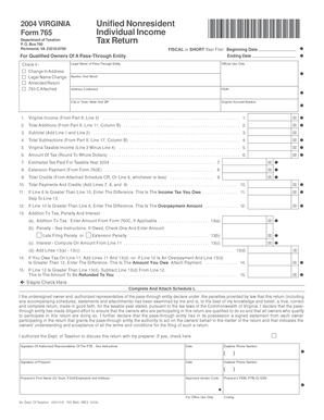 Virginia Form 765 Nonresident Income Tax Return