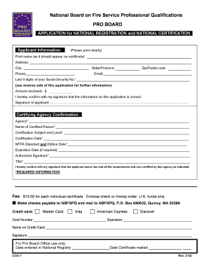National Board on Fire Service Professional Qualifications Application