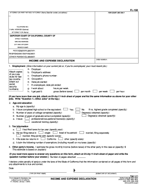California Income and Expense Declaration Form FL-150
