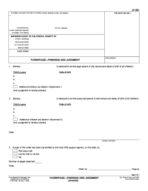 California Parentage Findings and Judgment