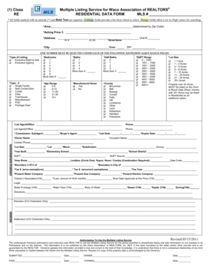 Waco Association of REALTORS Residential Data Form