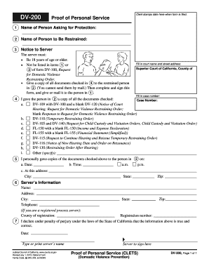 California Domestic Violence Proof of Personal Service