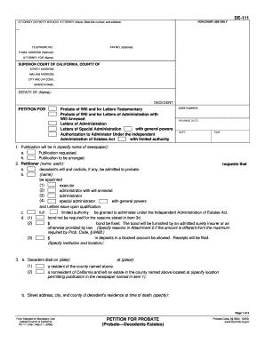 California Petition for Probate of Will