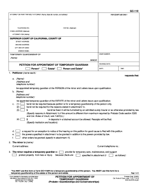 GC-110 Petition for Appointment of Temporary Guardian or Conservator. Judicial Council forms - courtinfo ca