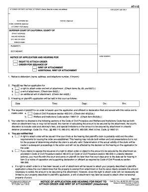 California Notice of Application and Hearing for Right to Attach Order and Writ of Attachment