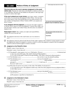 California Small Claims Notice of Entry of Judgment