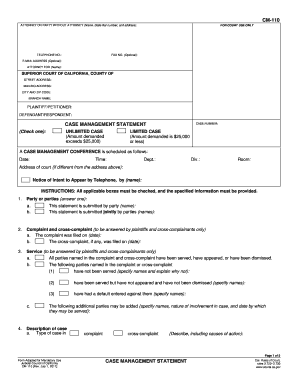 California Case Management Statement CM-110