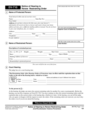 Notice of Hearing to Renew Restraining Order