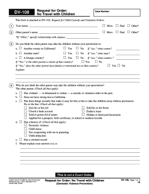 California Request for Order No Travel with Children