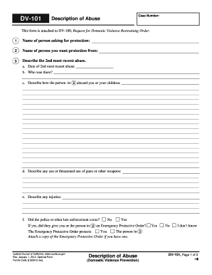 California DV-101 Description of Abuse Form