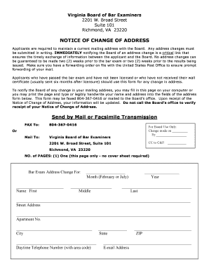 Virginia Bar Exam Address Change Form