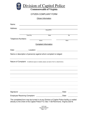 Virginia Citizen Complaint Form