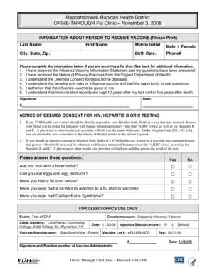 Virginia Flu Vaccine Consent Form