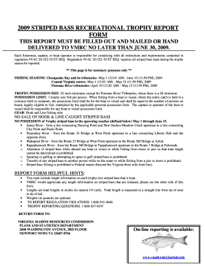 2009 Virginia Striped Bass Trophy Report Form