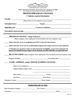 Student Program Change Form