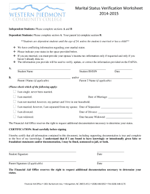 Marital Status Verification Worksheet