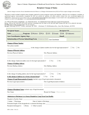 Alaska Recipient Change of Status Form