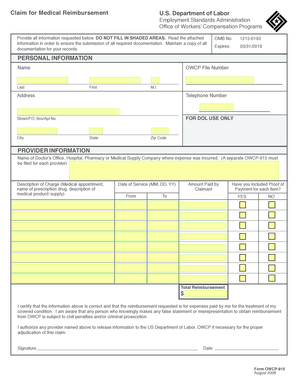 US Department of Labor Medical Reimbursement Form