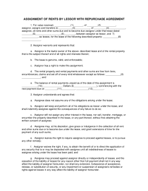 Assignment of Rents by Lessor with Repurchase Agreement