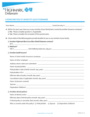 Coordination of Benefits Questionnaire