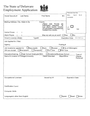 Delaware Employment Application