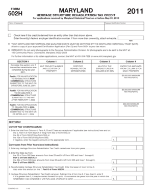 Maryland Heritage Structure Rehabilitation Tax Credit Form 502H