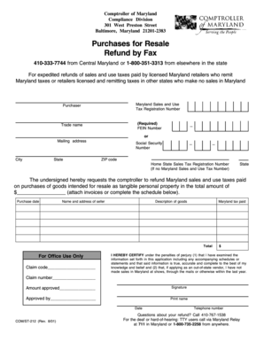 Maryland Sales and Use Tax Refund Application