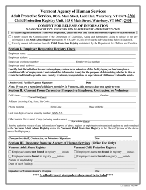 Vermont Consent for Release of Information