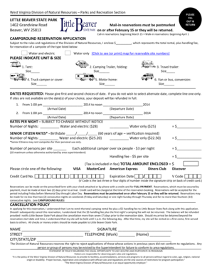 West Virginia Campground Reservation Application