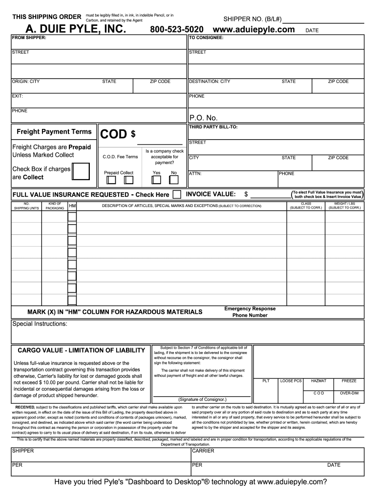 bill of lading generator Preview on Page 1.