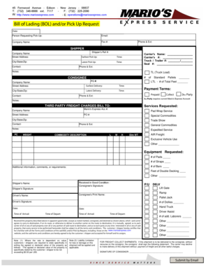 Bill of Lading and Pick Up Request