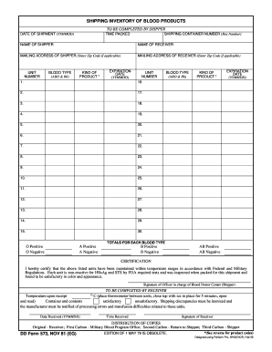Shipping Inventory of Blood Products