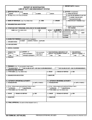 DD Form 261 Report of Investigation