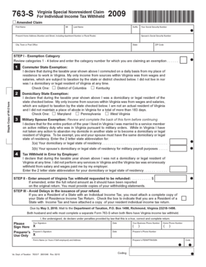 Virginia Special Nonresident Claim Form 763-S