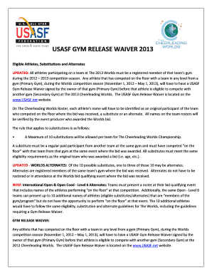 USASF Gym Release Waiver 2013