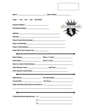 Youth Sports Registration Form