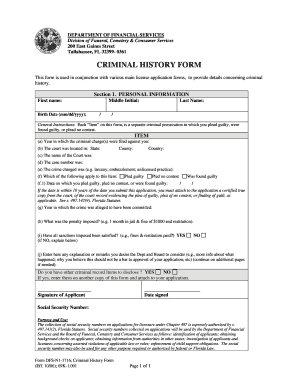 Florida Criminal History Form