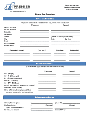 Rental Tax Organizer Form
