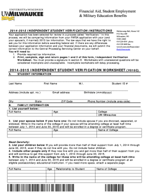 2014-2015 Independent Student Verification Worksheet