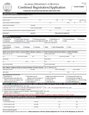 Alabama COM: 101 Combined Registration Application