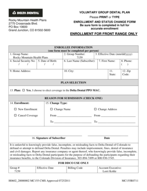 Voluntary Group Dental Plan Enrollment Form
