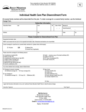 Individual Health Care Plan Disenrollment Form